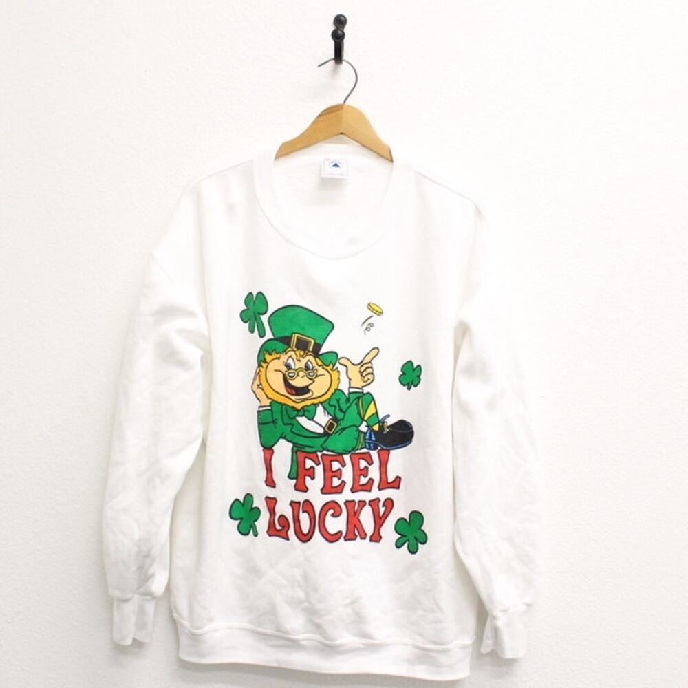 Vintage I Feel Lucky Leprechaun Sweatshirt XL